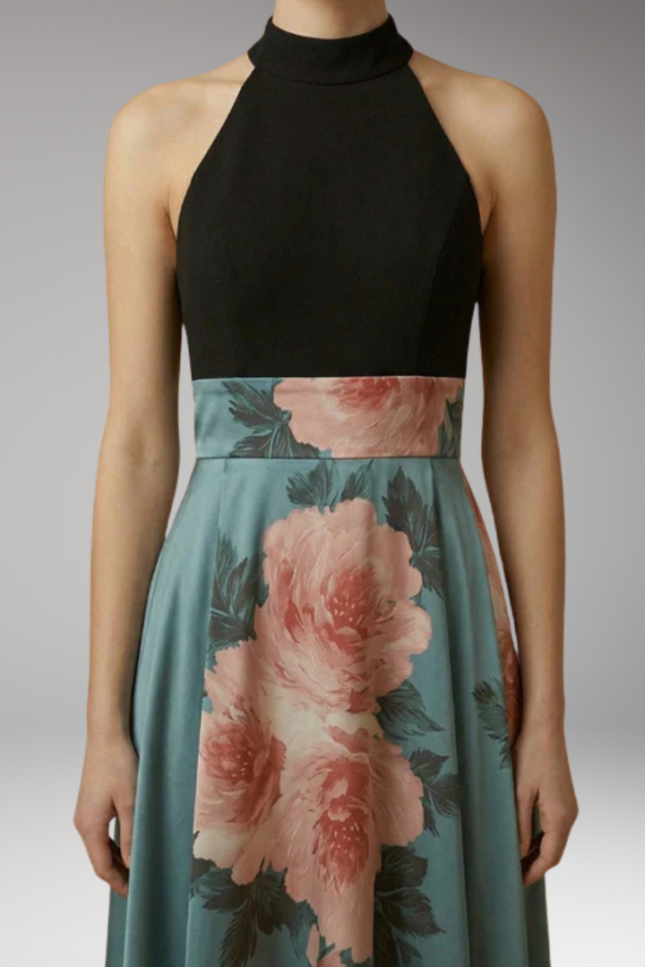 Women's Maxi Dress with High Neck and Side Slit