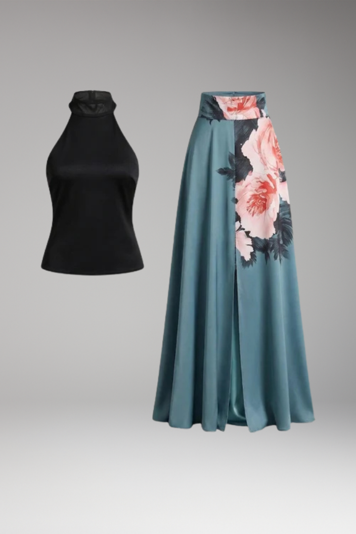 Women's Maxi Dress with High Neck and Side Slit