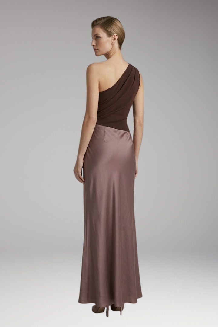 Women's Maxi Dress with One-Shoulder and Pleated Design