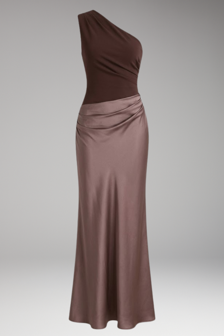 Women's Maxi Dress with One-Shoulder and Pleated Design