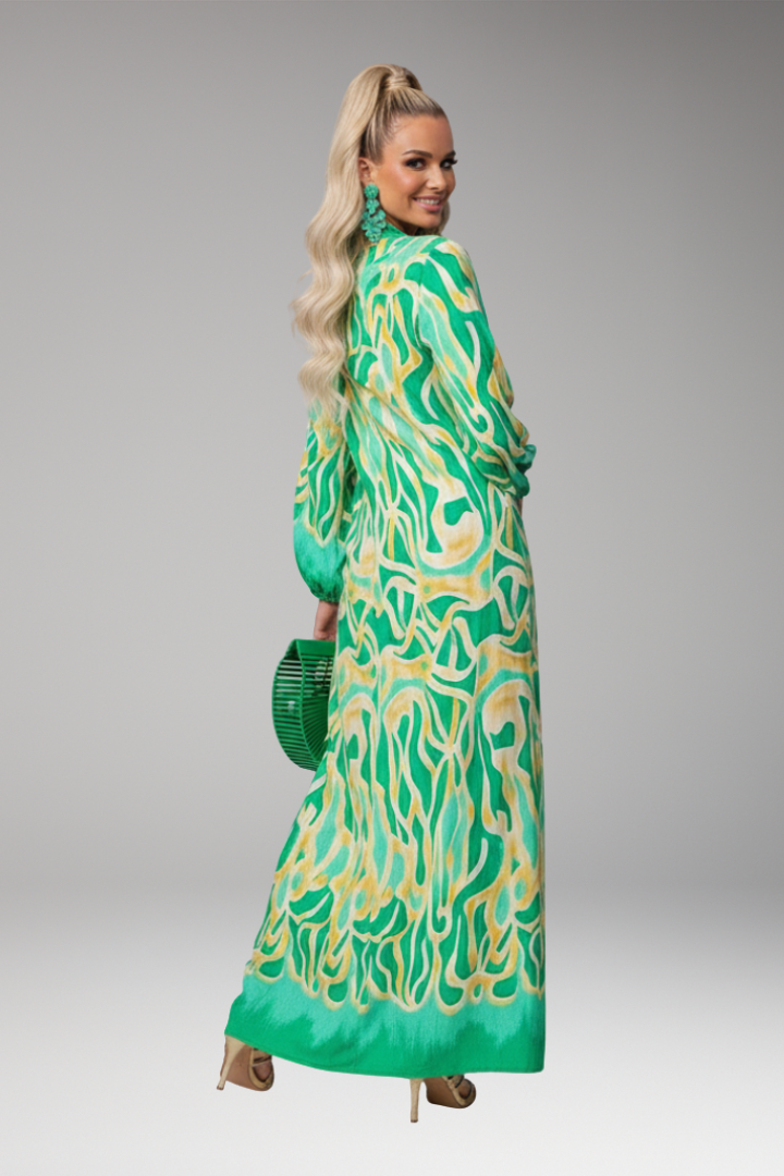 Women's Maxi Dress with Printed Surface and Long Sleeves