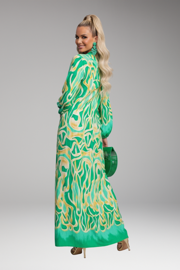 Women's Maxi Dress with Printed Surface and Long Sleeves