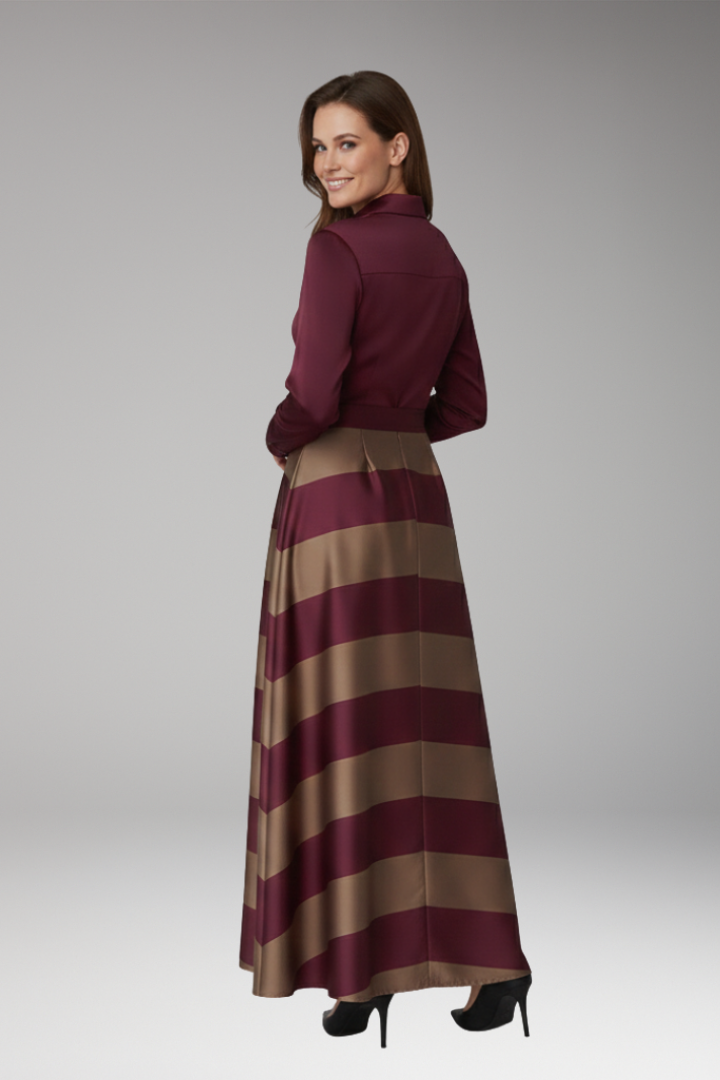 Women's Maxi Dress with Shirt Collar and Waist Belt