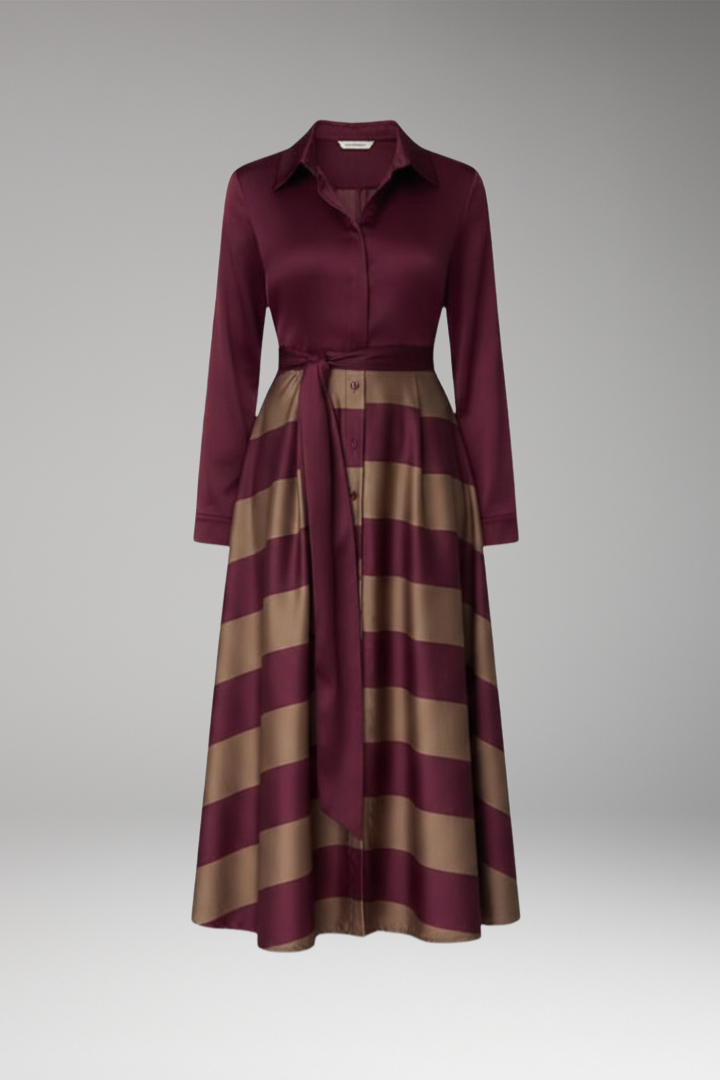 Women's Maxi Dress with Shirt Collar and Waist Belt