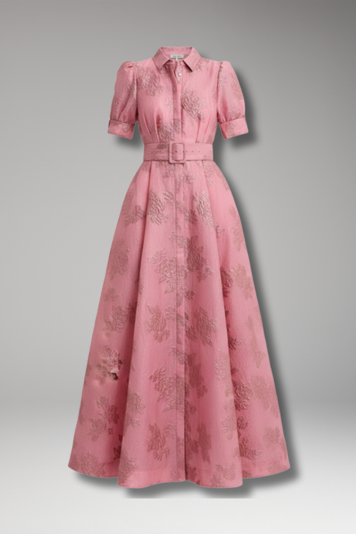 Women's Maxi Dress with Collar and Waist Belt