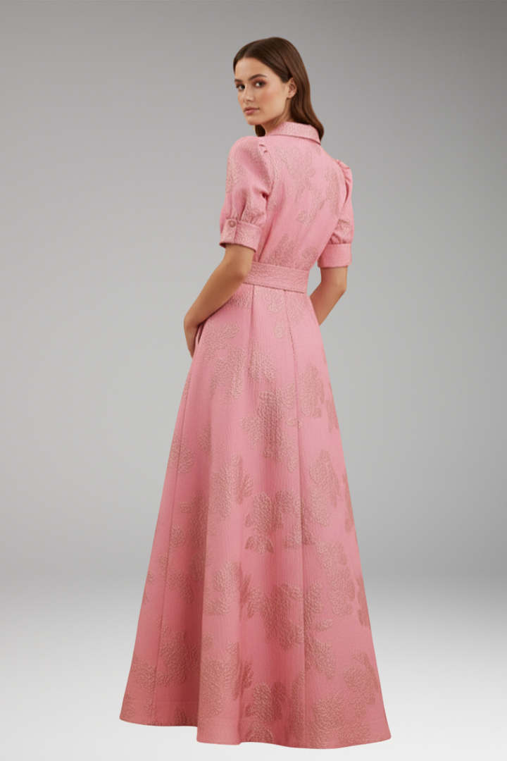 Women's Maxi Dress with Collar and Waist Belt