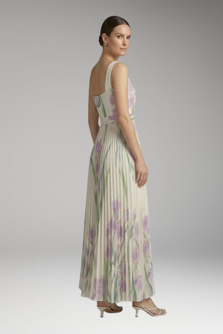 Women's Maxi Dress with Square Neck and Pleated Skirt