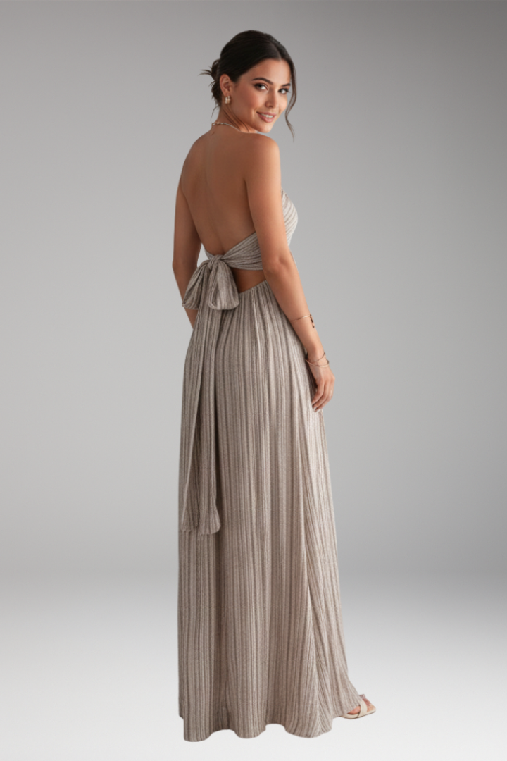 Women's Maxi Dress with Strap Neck and Back Tie