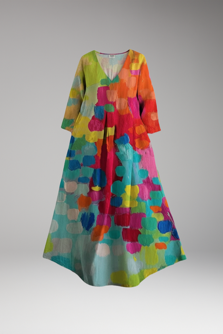 Women's Maxi Dress with Three Quarter Sleeve and Printed Pattern