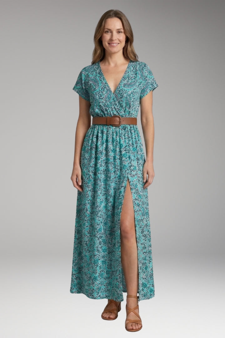 Women's Maxi Dress with V-Neck and Wrap Design