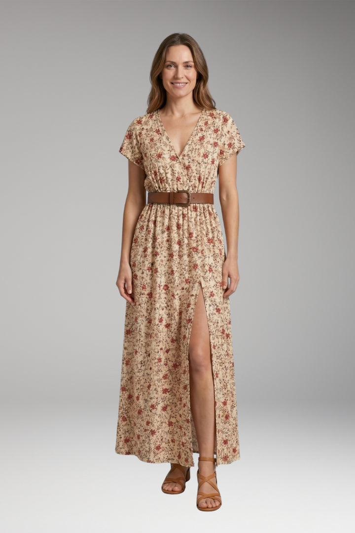 Women's Maxi Dress with V-Neck and Wrap Design