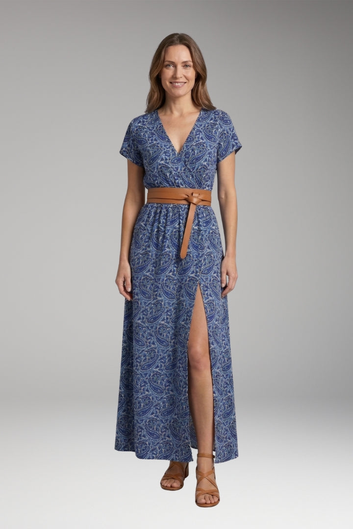 Women's Maxi Dress with V-Neck and Wrap Design