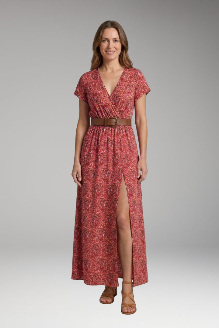 Women's Maxi Dress with V-Neck and Wrap Design