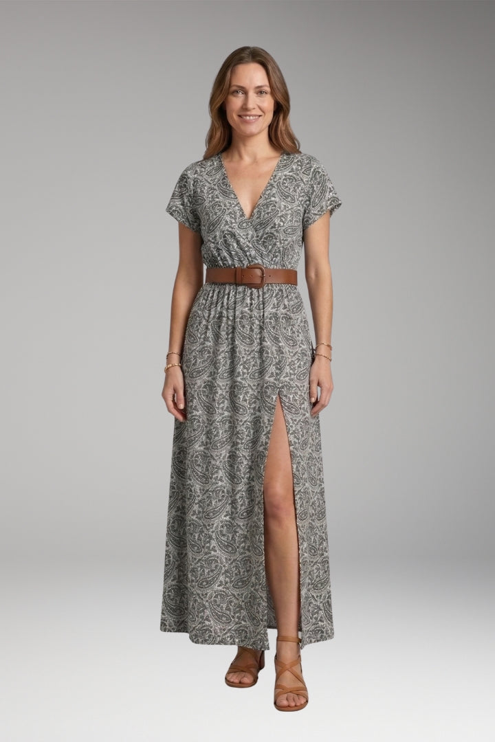Women's Maxi Dress with V-Neck and Wrap Design