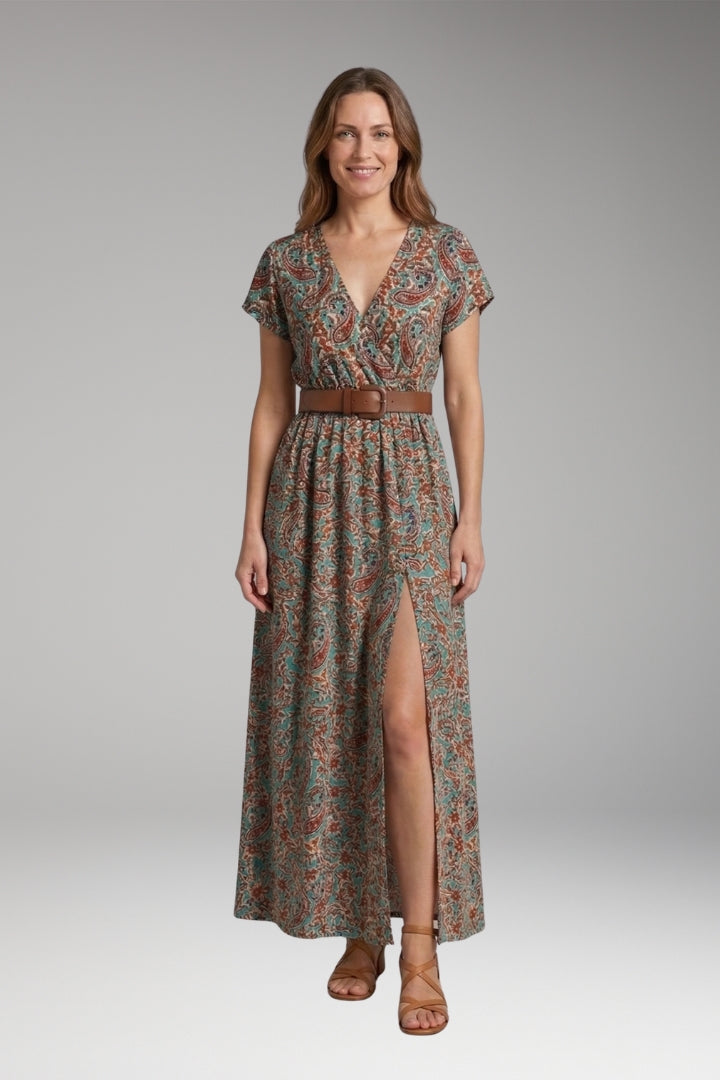 Women's Maxi Dress with V-Neck and Wrap Design