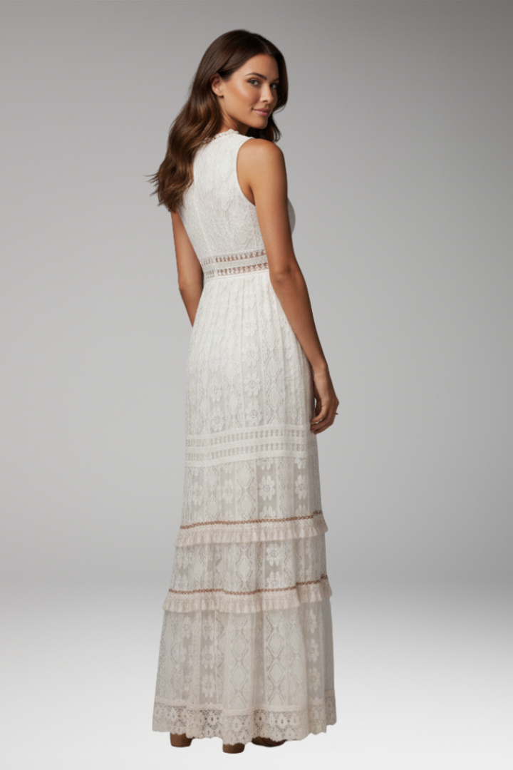 Women's Maxi Dress with V Neck and Lace Panels