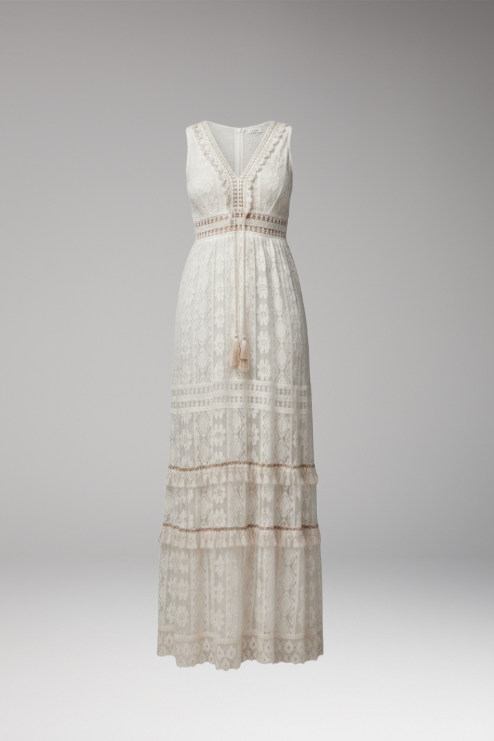 Women's Maxi Dress with V Neck and Lace Panels