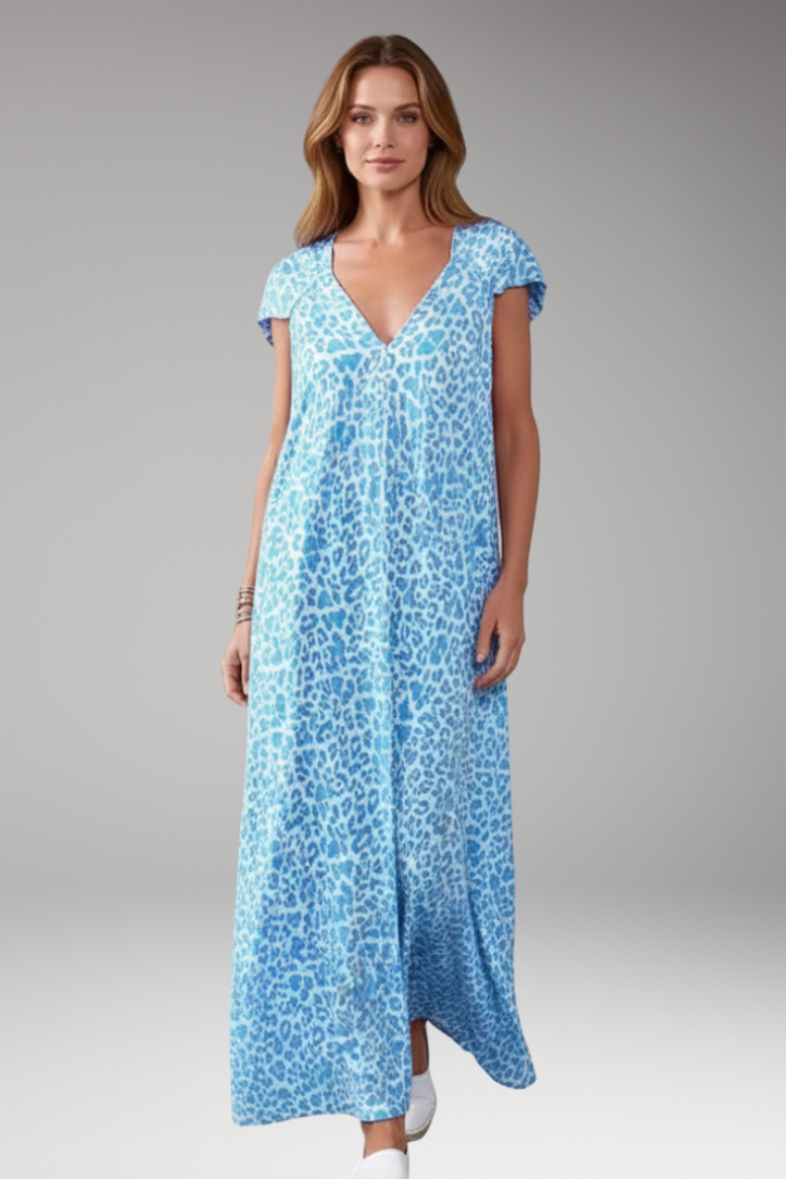 Women's Maxi Dress with V Neck and Printed Pattern