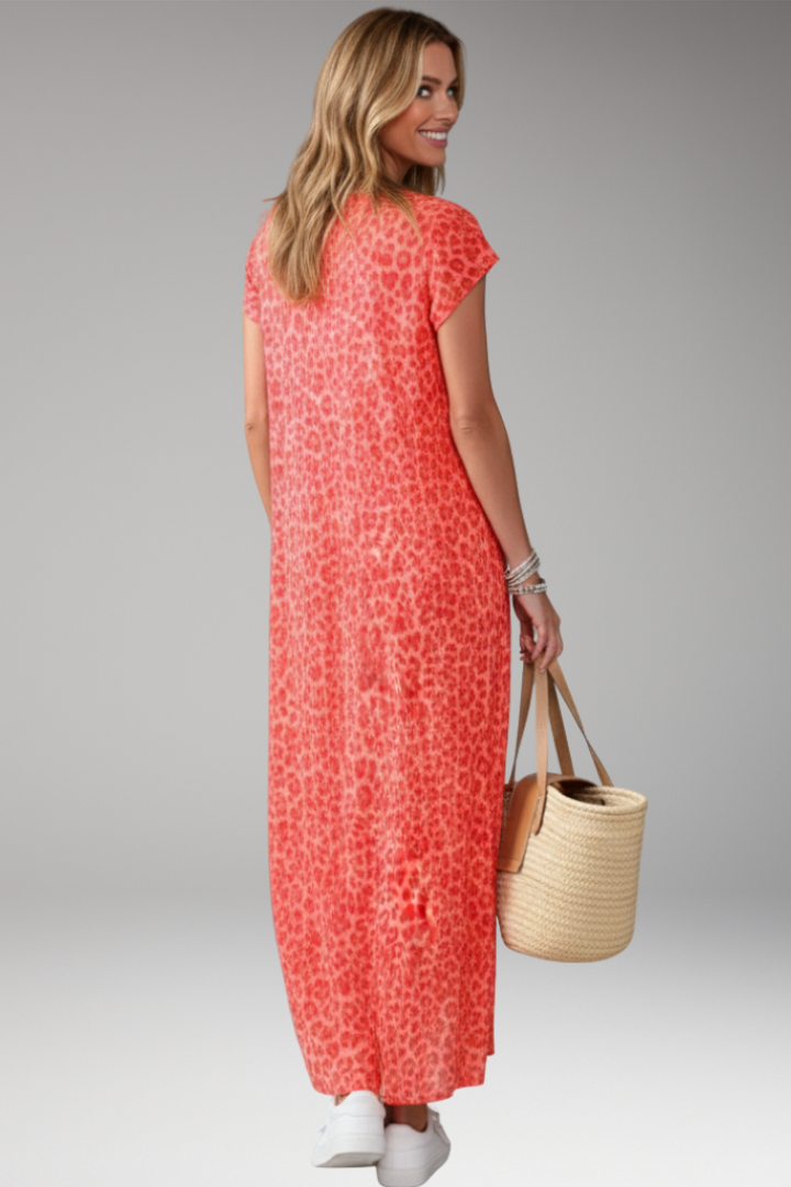 Women's Maxi Dress with V Neck and Printed Pattern
