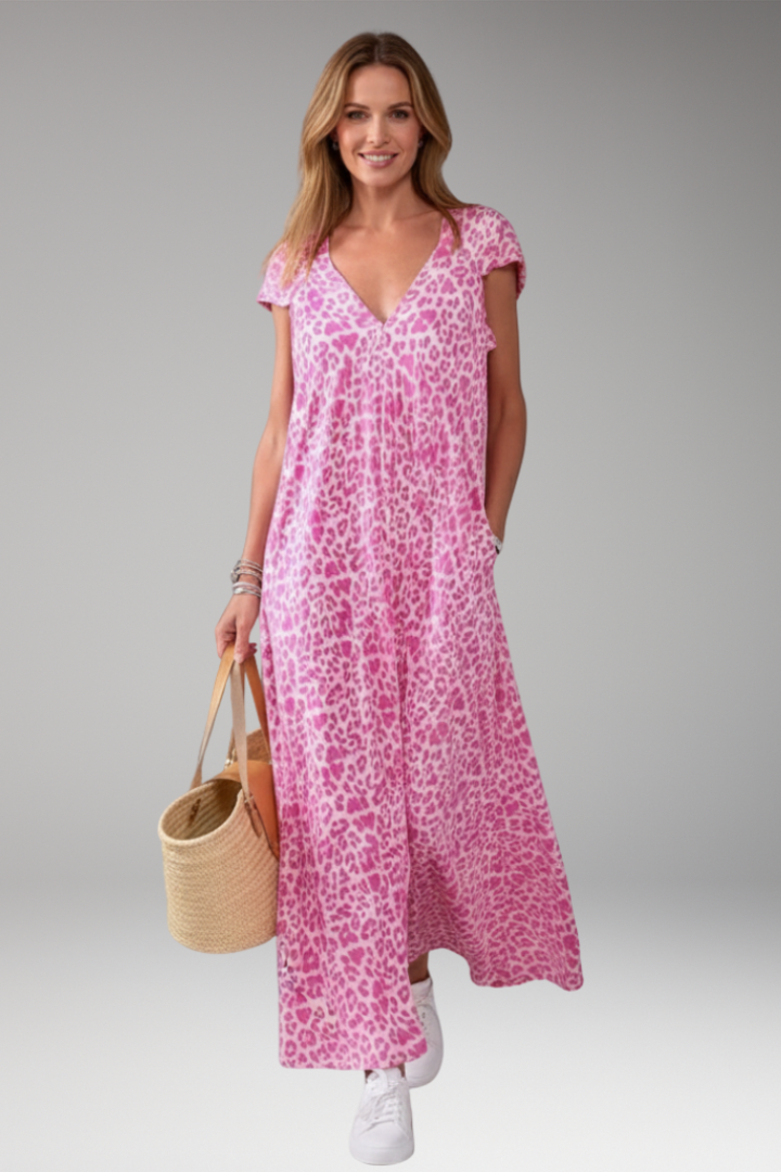 Women's Maxi Dress with V Neck and Printed Pattern