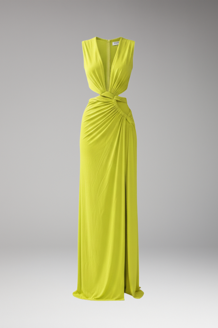 Women's Maxi Dress with V Neck and Side Slit Skirt