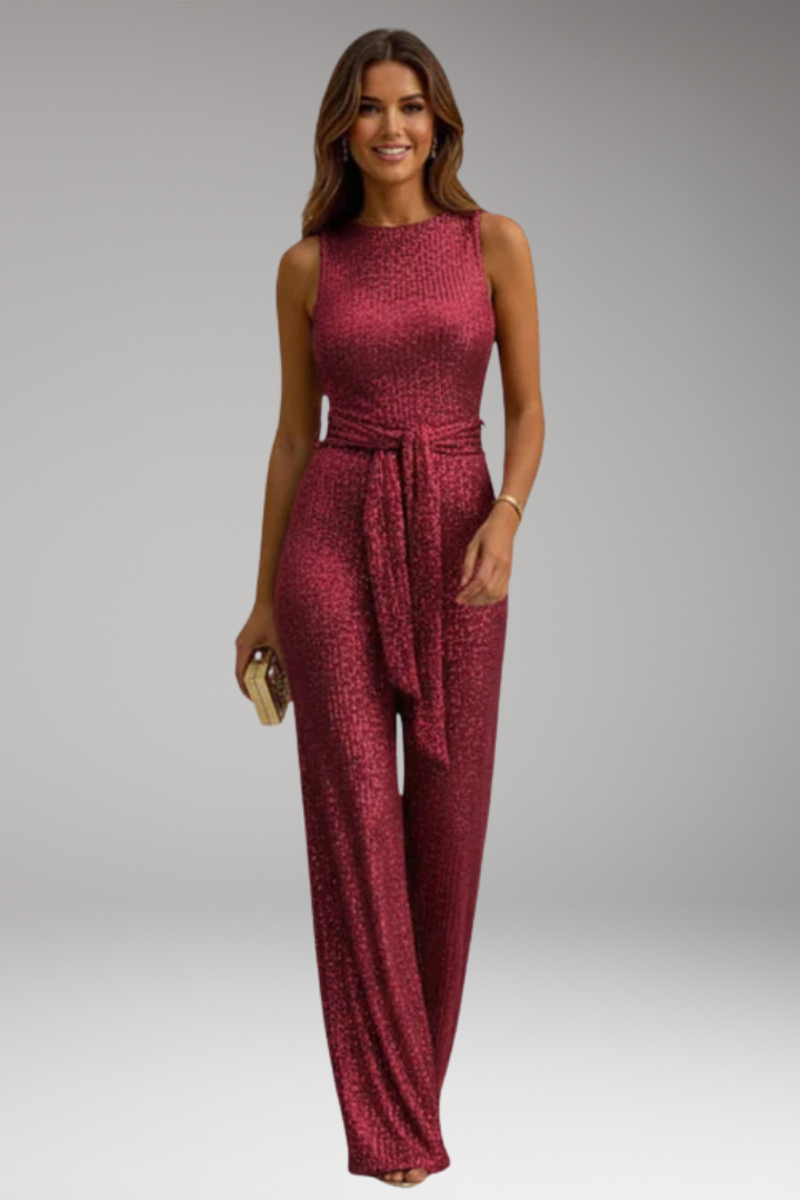 Women's Maxi Dress with Waist Tie and Sleeveless Design