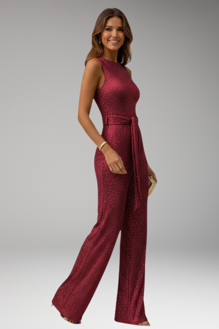 Women's Maxi Dress with Waist Tie and Sleeveless Design