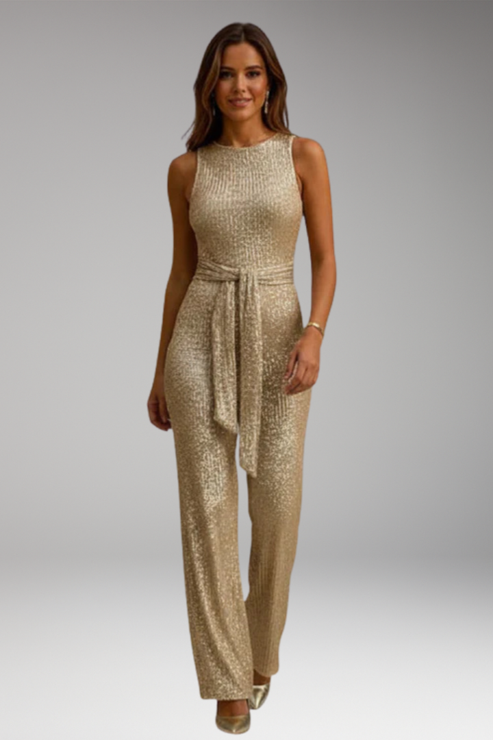 Women's Maxi Dress with Waist Tie and Sleeveless Design