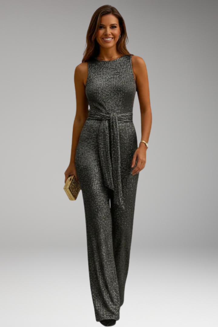 Women's Maxi Dress with Waist Tie and Sleeveless Design