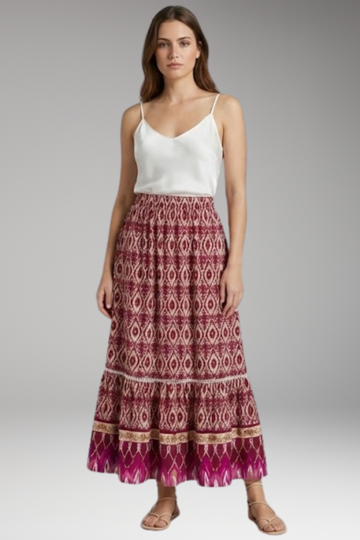 Women's Maxi Skirt with High-Waist and Tiered Layers