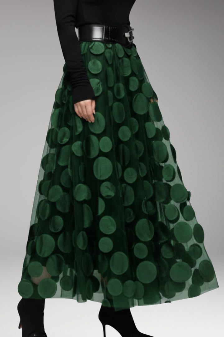 Women's Maxi Skirt with Waistband and Dot Appliqu's
