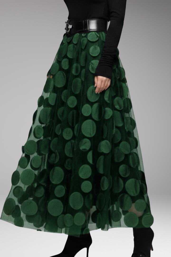 Women's Maxi Skirt with Waistband and Dot Appliqu's