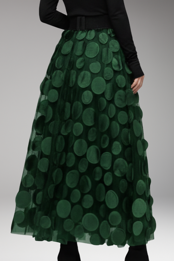 Women's Maxi Skirt with Waistband and Dot Appliqu's