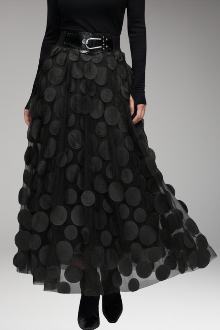Women's Maxi Skirt with Waistband and Dot Appliqu's