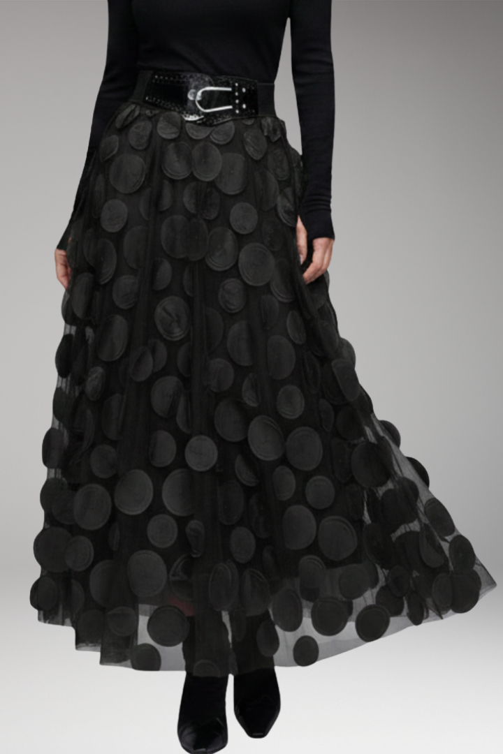 Women's Maxi Skirt with Waistband and Dot Appliqu's