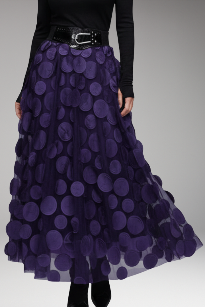 Women's Maxi Skirt with Waistband and Dot Appliqu's