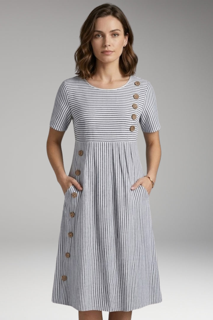 Women's Midi Dress with Button Detail and Side Pockets