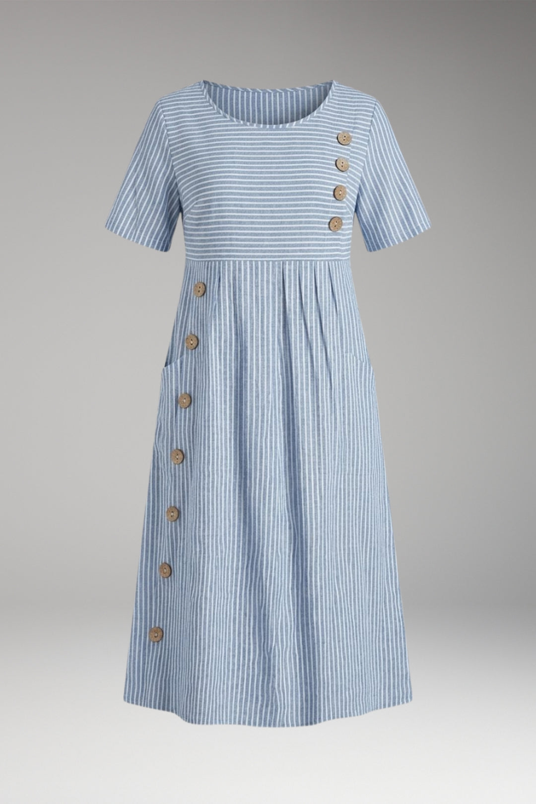 Women's Midi Dress with Button Detail and Side Pockets