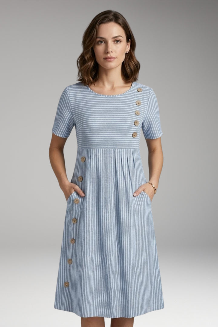 Women's Midi Dress with Button Detail and Side Pockets