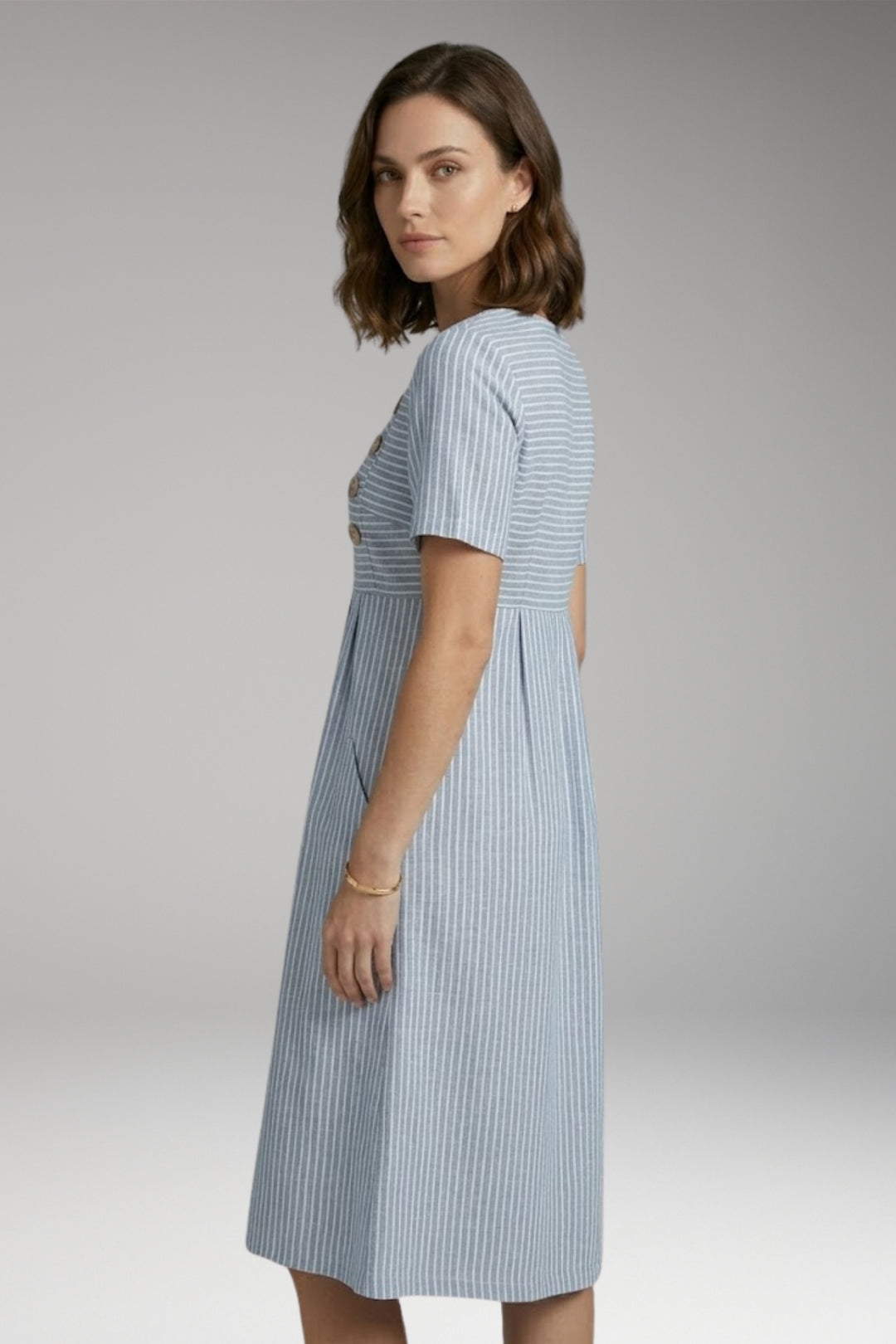 Women's Midi Dress with Button Detail and Side Pockets