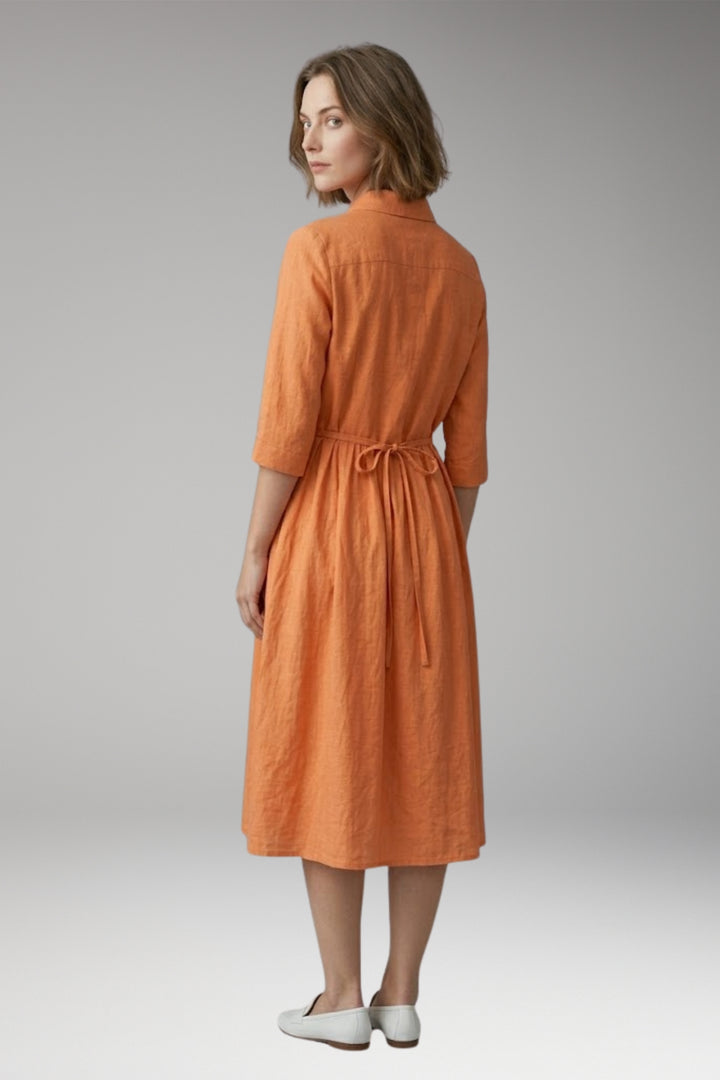 Women's Midi Dress with Button Front and Drawstring Waist