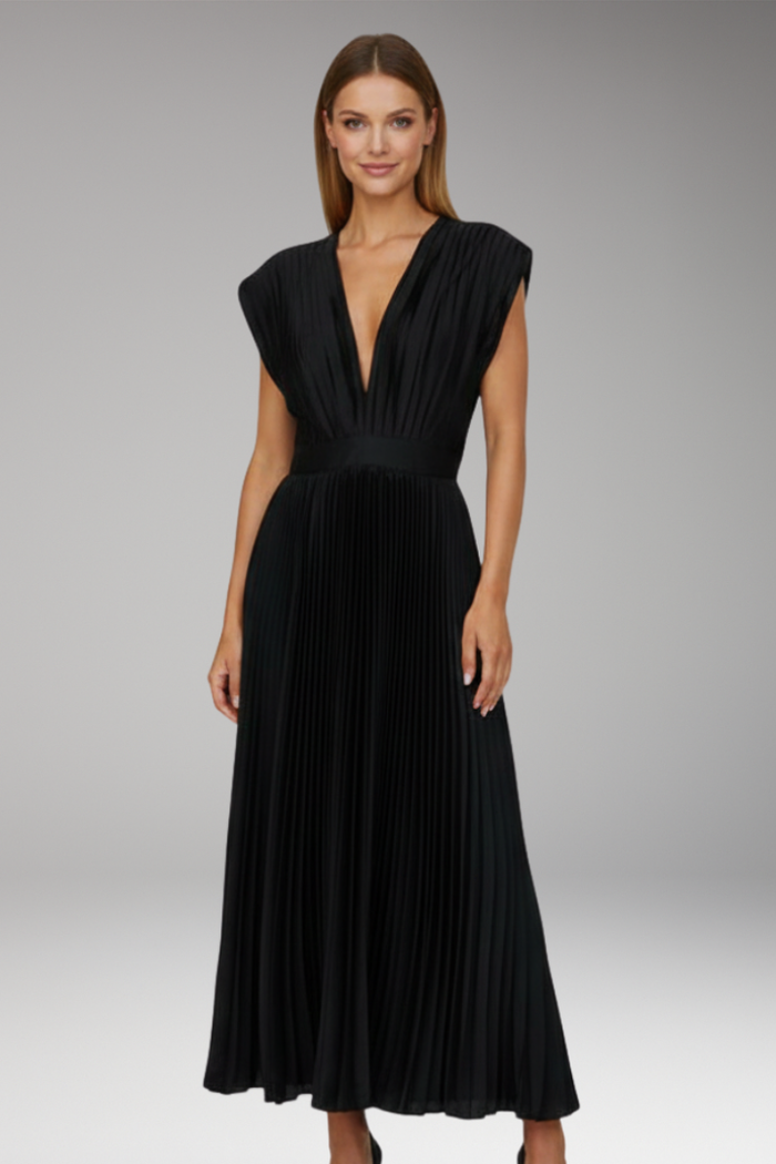 Women's Midi Dress with Cap Sleeve Design and Pleated Skirt