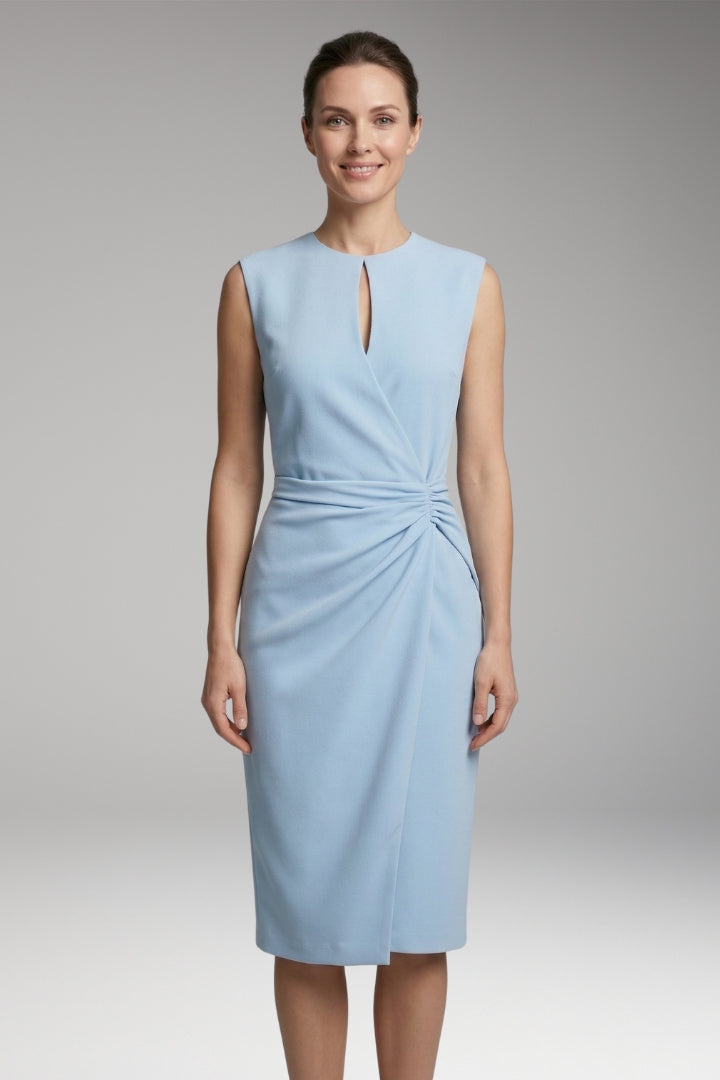 Women's Midi Dress with Keyhole Neck and Fitted Waist