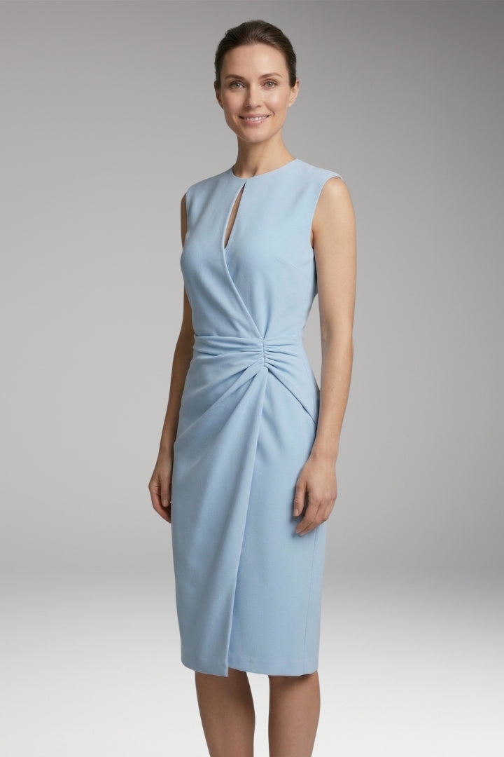 Women's Midi Dress with Keyhole Neck and Fitted Waist