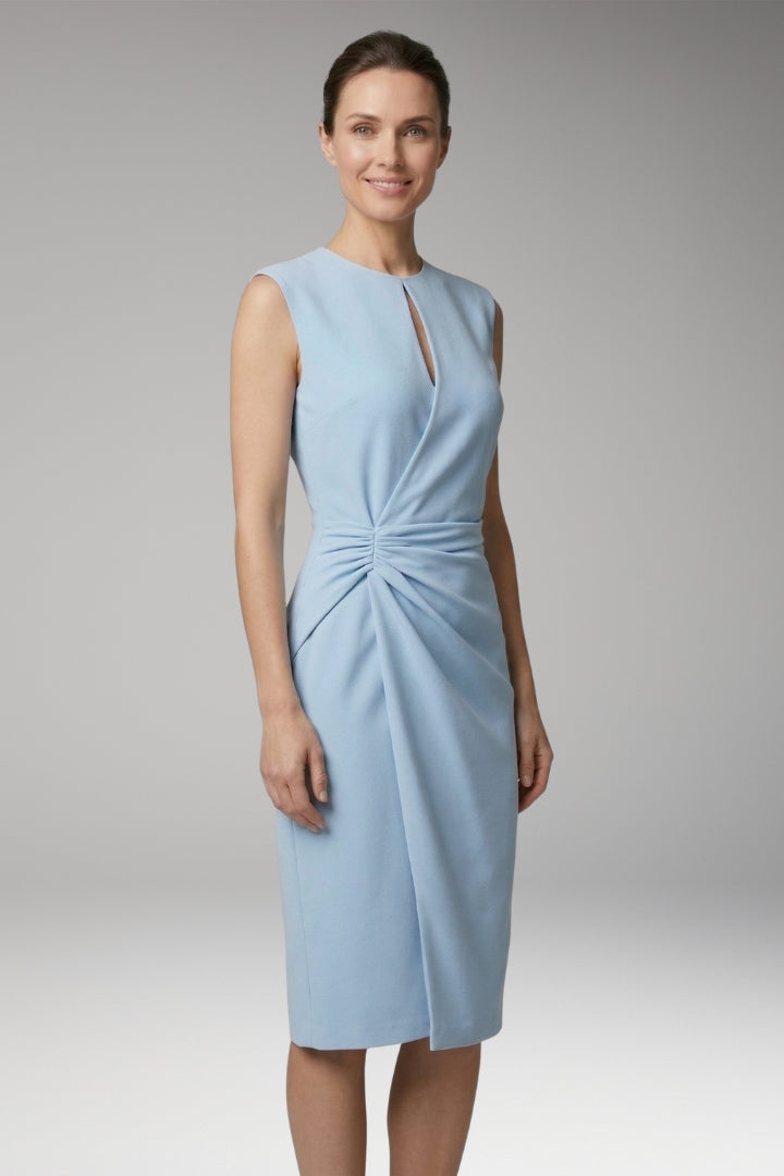 Women's Midi Dress with Keyhole Neck and Fitted Waist
