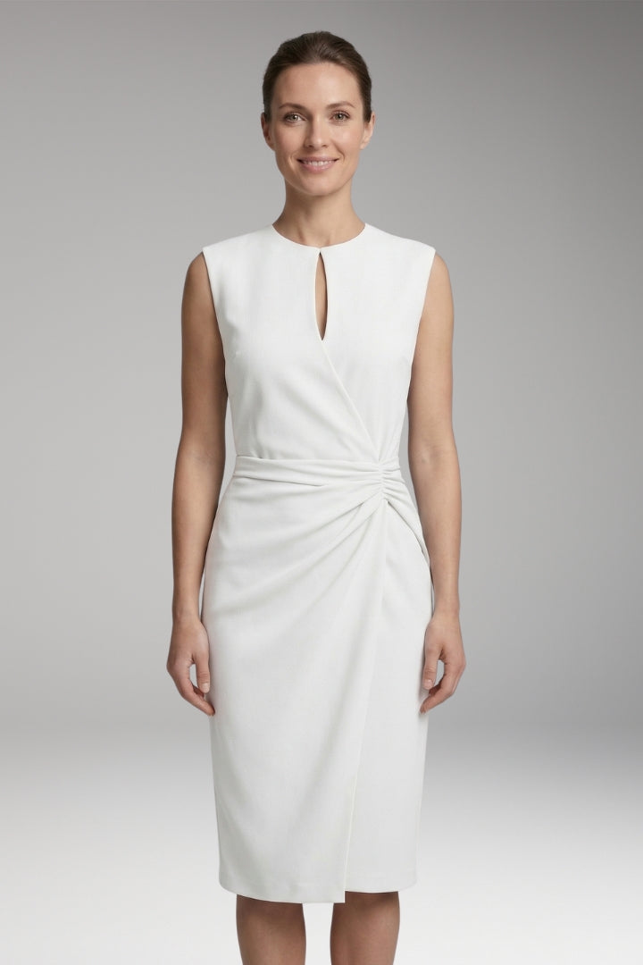 Women's Midi Dress with Keyhole Neck and Fitted Waist