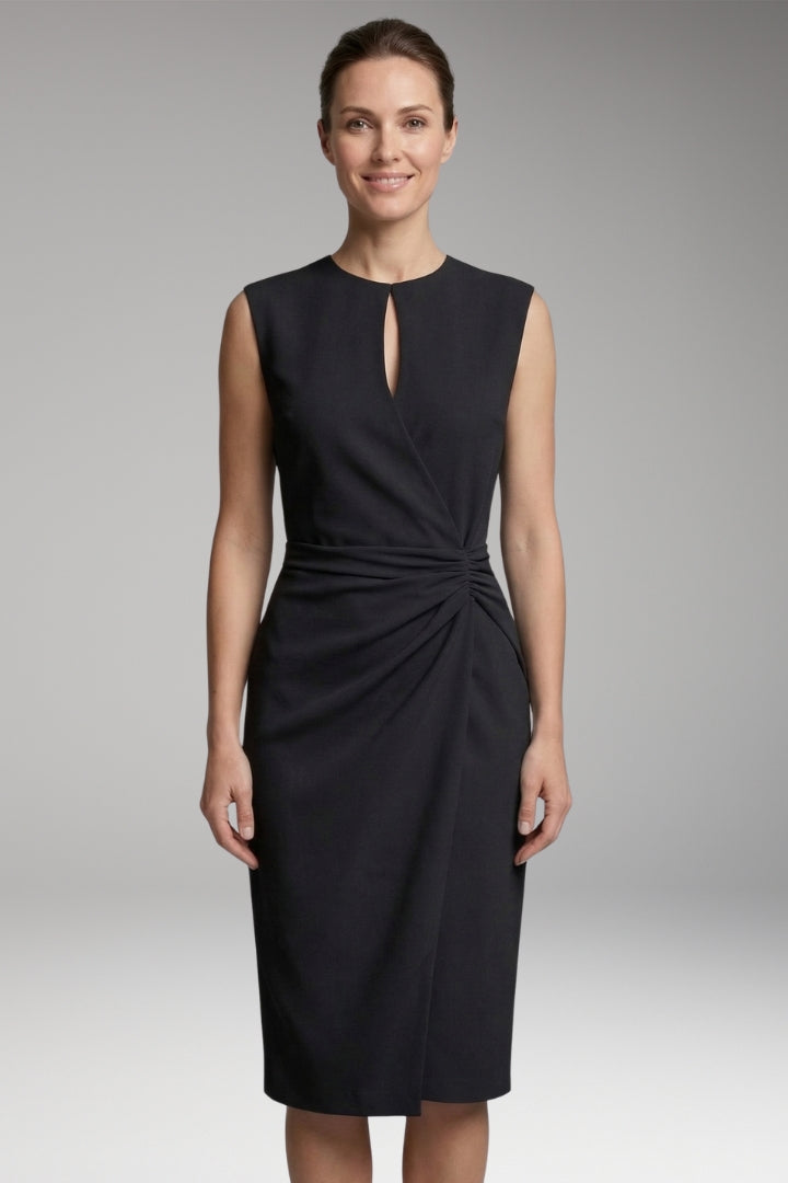 Women's Midi Dress with Keyhole Neck and Fitted Waist