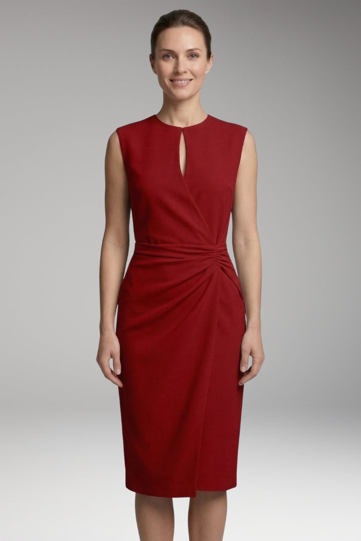 Women's Midi Dress with Keyhole Neck and Fitted Waist