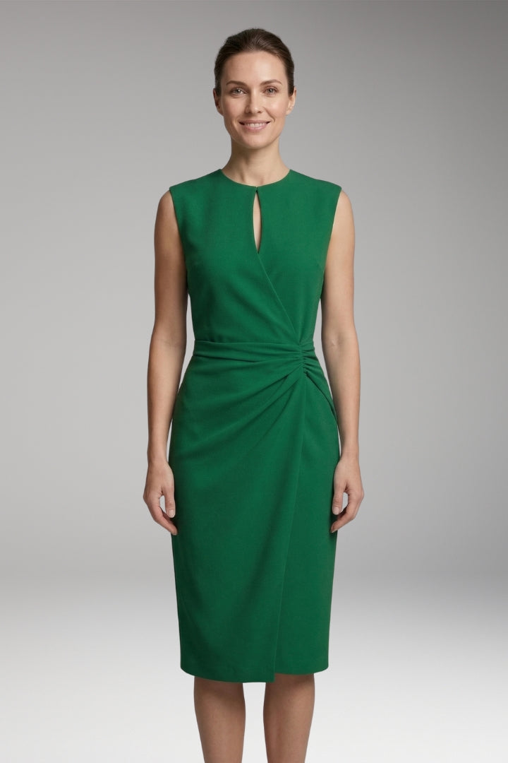 Women's Midi Dress with Keyhole Neck and Fitted Waist