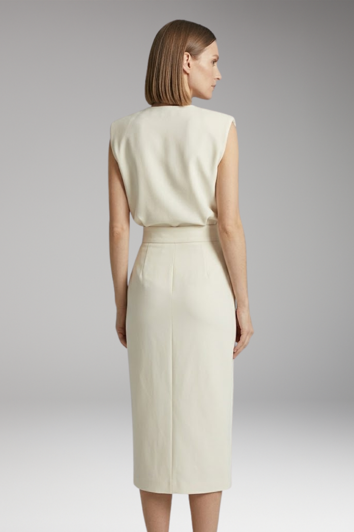 Women's Midi Dress with Round Neck and Button Front